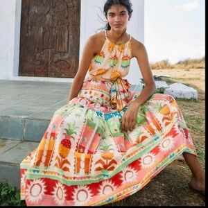 Farm Rio X Anthropologie
Rainbow Sunset Halter Bow Maxi
Dress